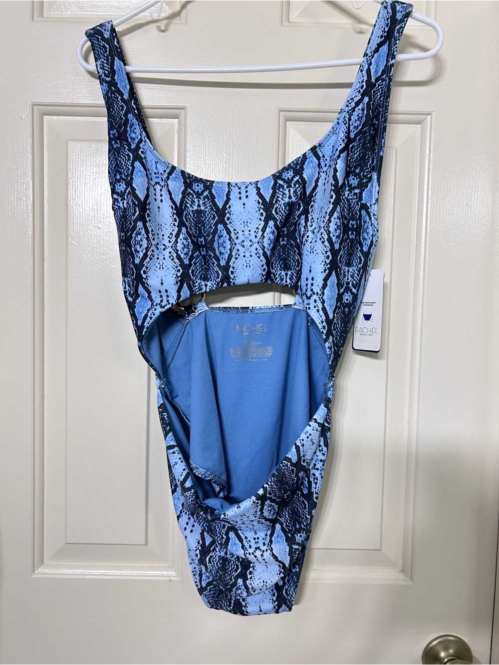 RACHEL Rachel Roy Light Blue and Navy Snake-Print One-Piece Swimsuit